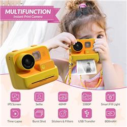 Mafiti Kids Camera Instant Print, K27 48MP Digital Camera with Zero Ink, Selfie 1080P Video Camera with 32G TF Card, Toys Gifts